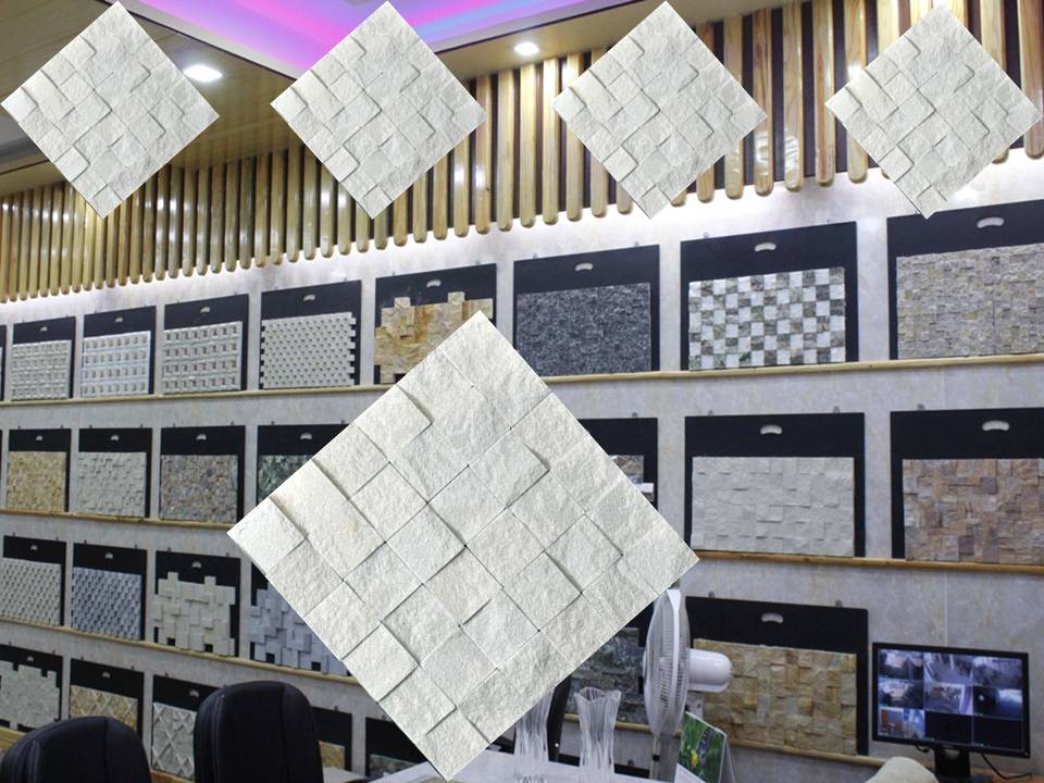 cheap split face white stone mosaic tiles on factory price